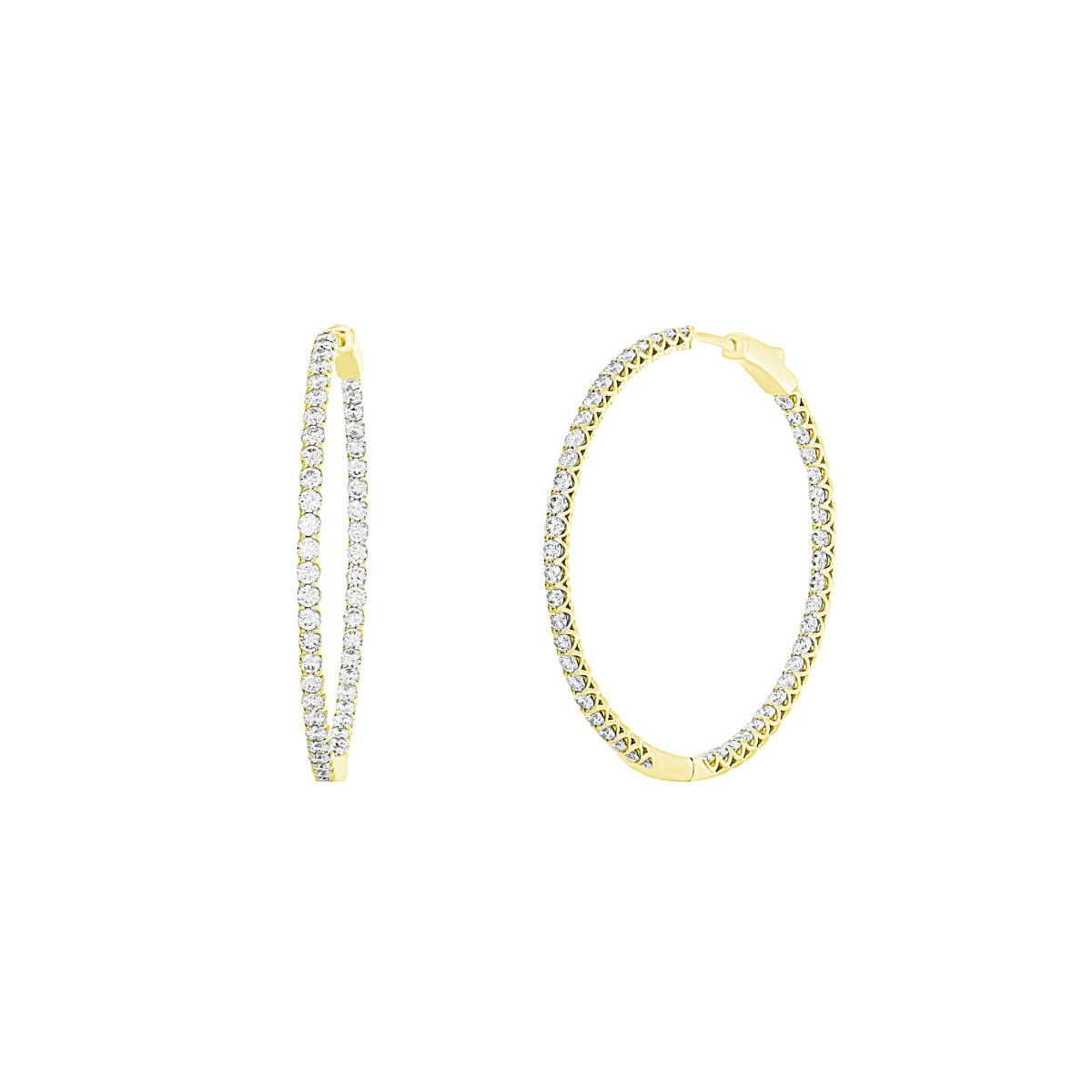 London Collection 14k Inside Out 1.5" Diamond Hoop Earrings 3.40cts