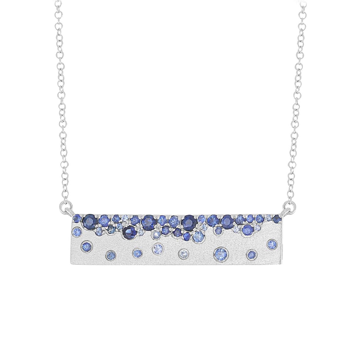 London Collection Confetti 14k White Gold Blue Sapphire Bar Pendant Necklace