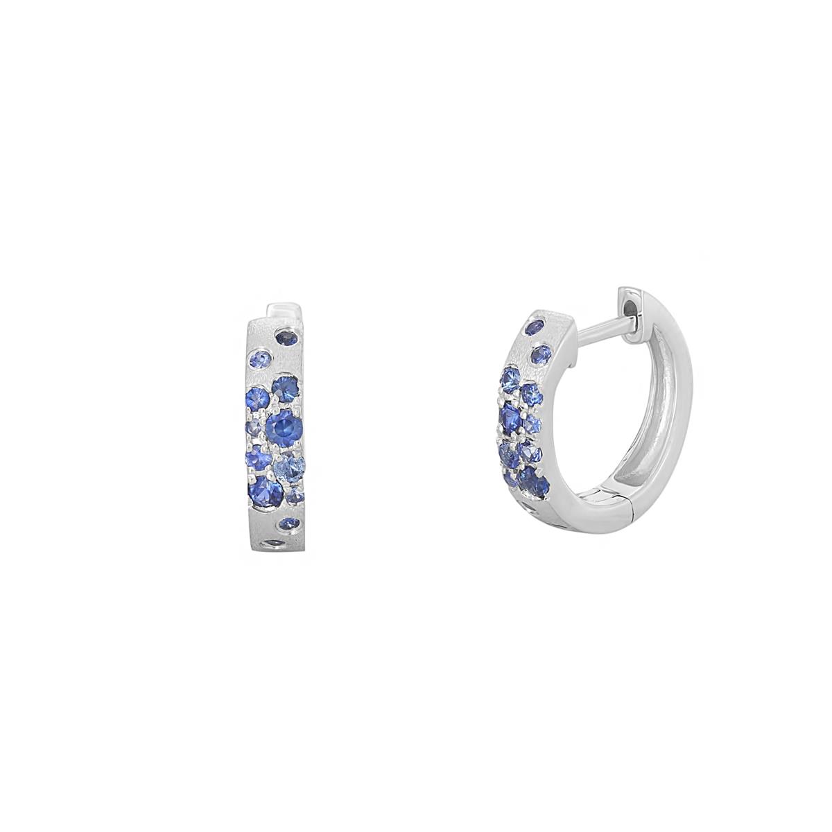 London Collection Confetti 14k White Gold Blue Sapphire Huggie Earrings