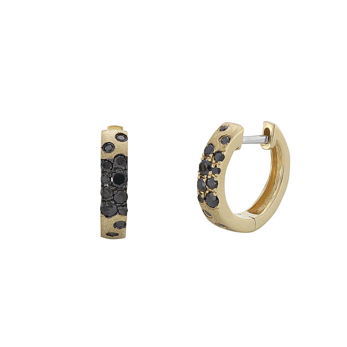 London Collection Confetti 14k Yellow Gold Black Diamond Huggie Earrings