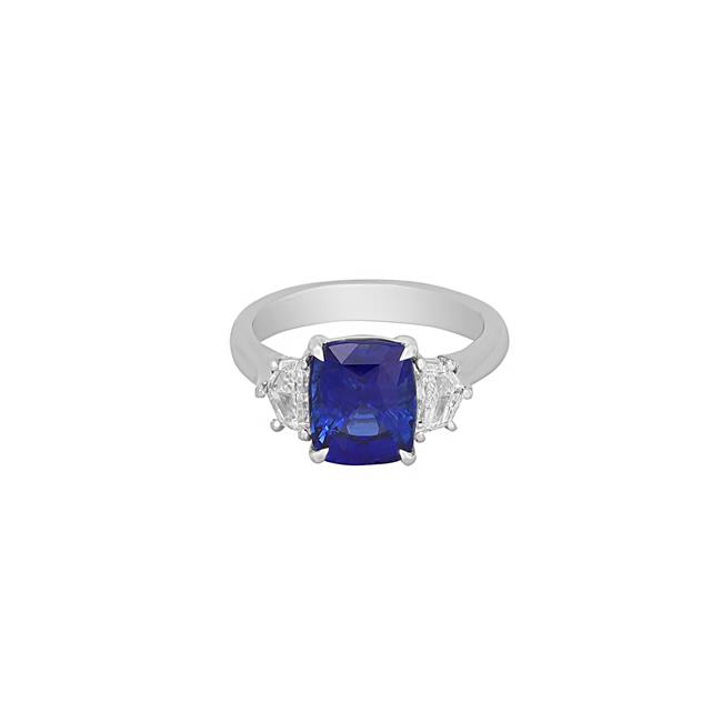 London Collection 18k White Gold Diamond And Vivid Blue Sapphire Ring