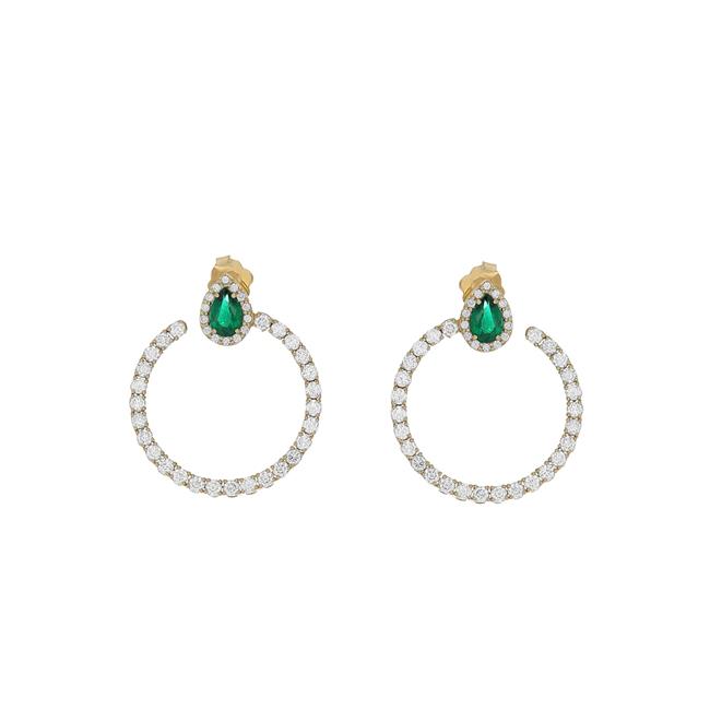 London Collection 18k White Gold Diamond And Emerald Front Facing Hoop Earrings