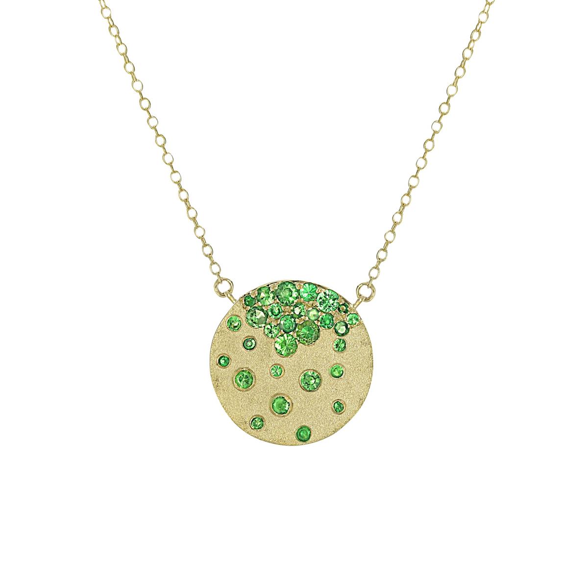 London Collection Confetti 14k Yellow Gold Tsavorite Circle Disc Pendant Necklace