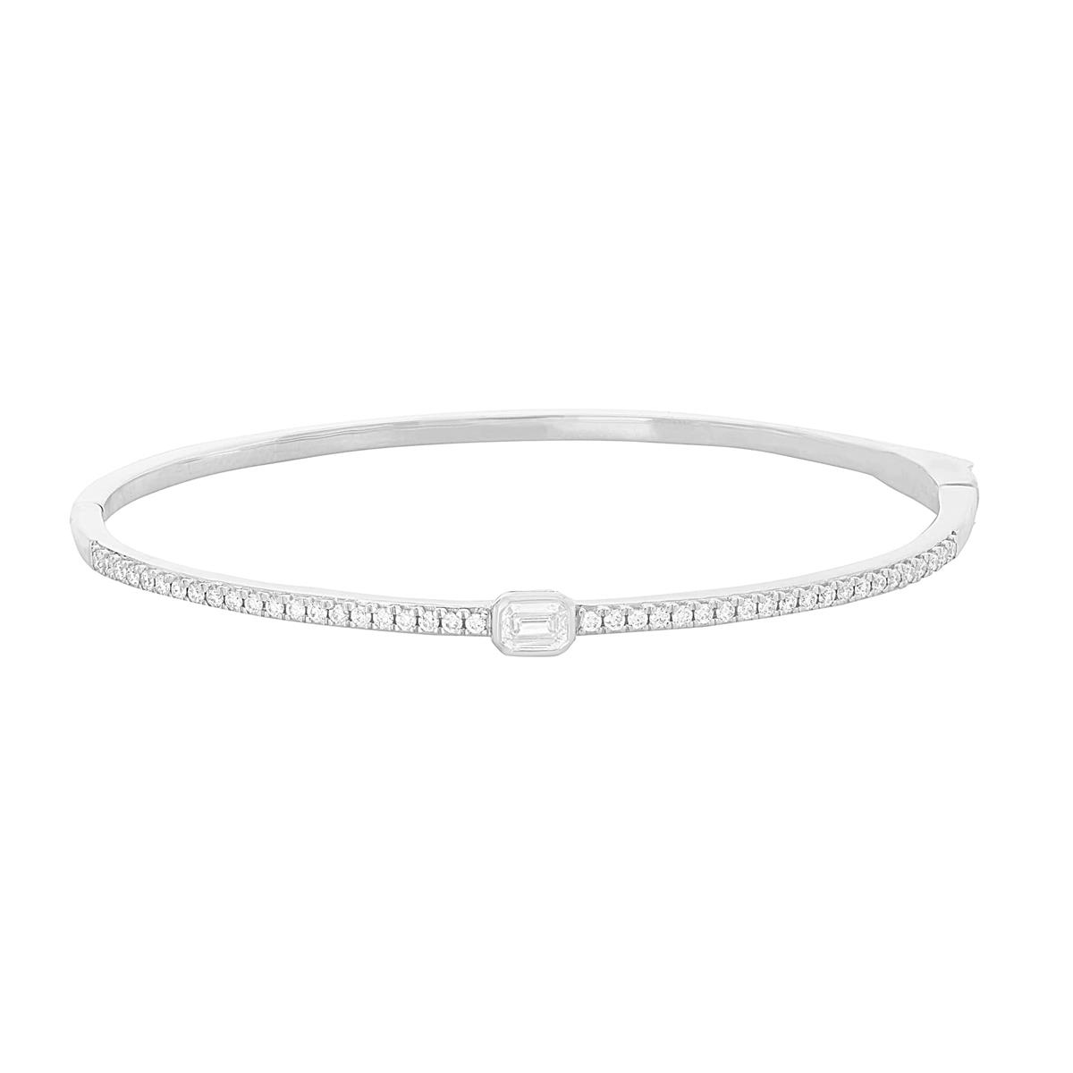 London Collection 14k Gold Single Bezel Set Emerald Cut Diamond Station Bangle