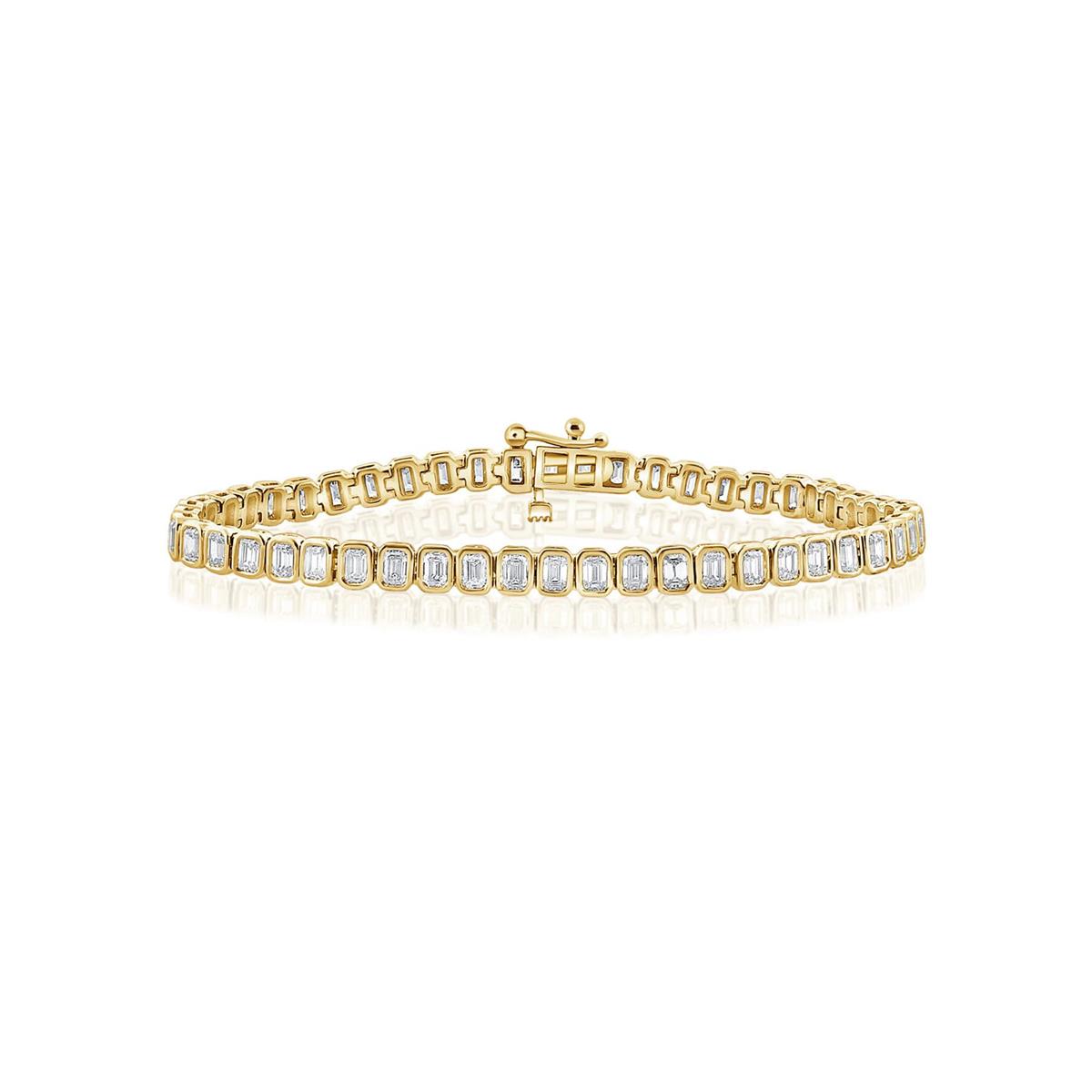 London Collection 14k Yellow Gold Bezel Set Emerald Cut Diamond Tennis Bracelet