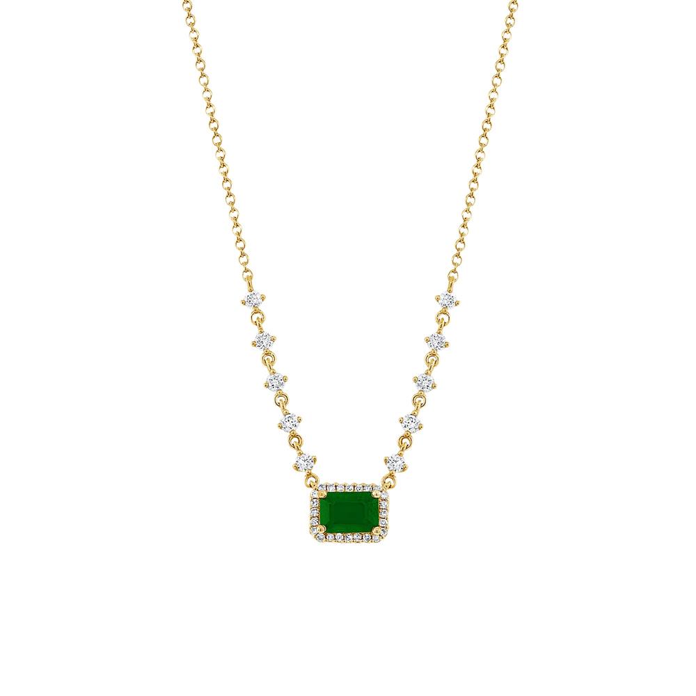 London Collection 14k Diamond and Emerald Cut Gemstone Pendant Necklace