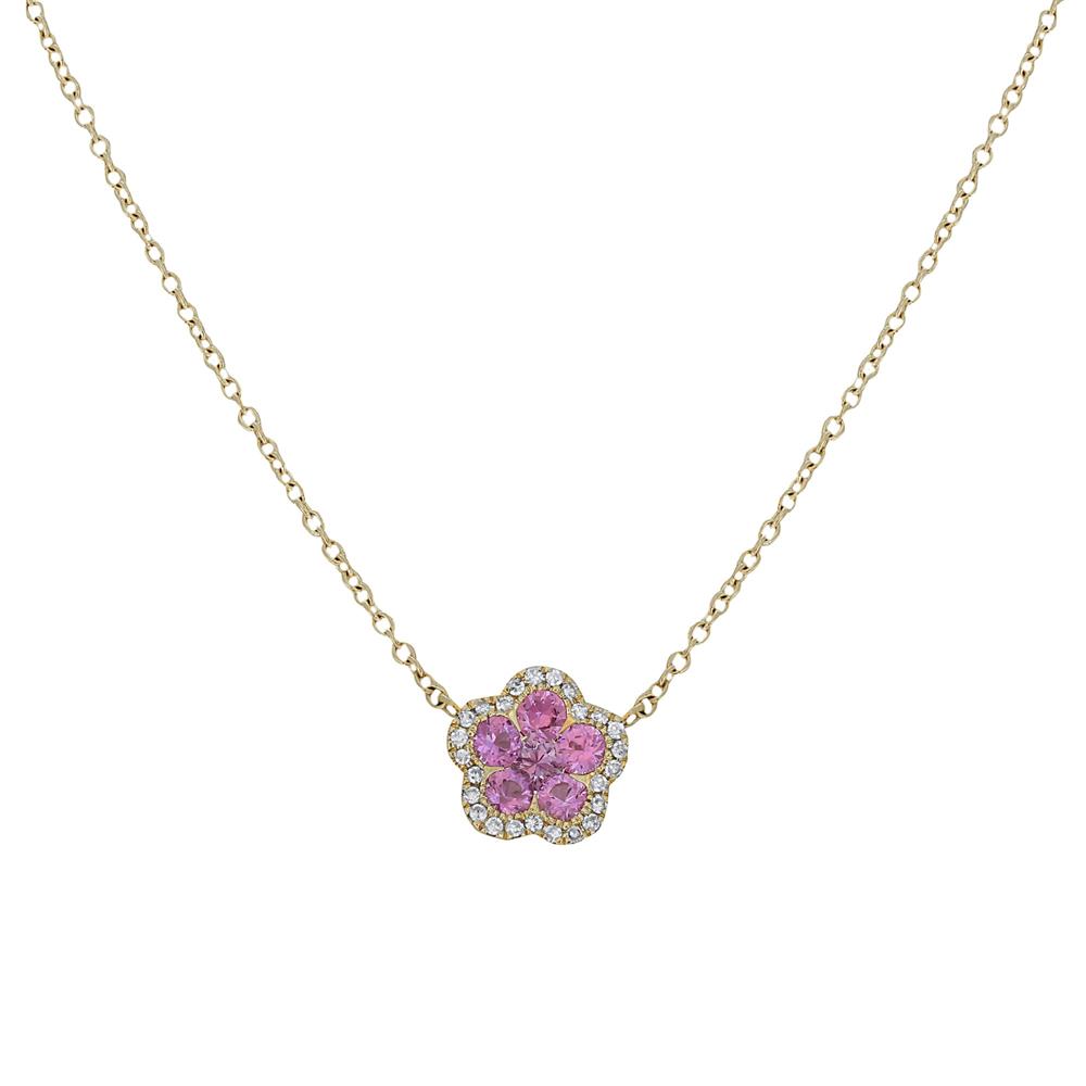 London Collection 14k Diamond and Gemstone Flower Pendant Necklace