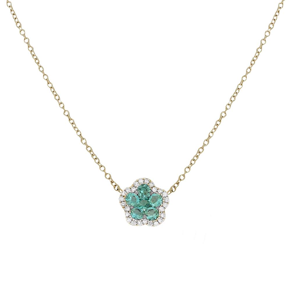 London Collection 14k Diamond and Gemstone Flower Pendant Necklace