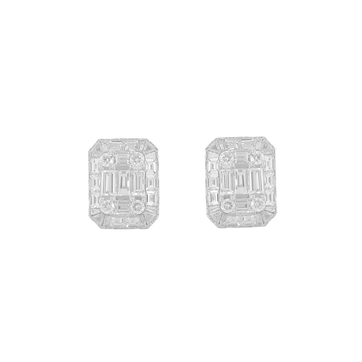 London Collection 18k White Gold Emerald Cut Diamond Composite Stud Earrings