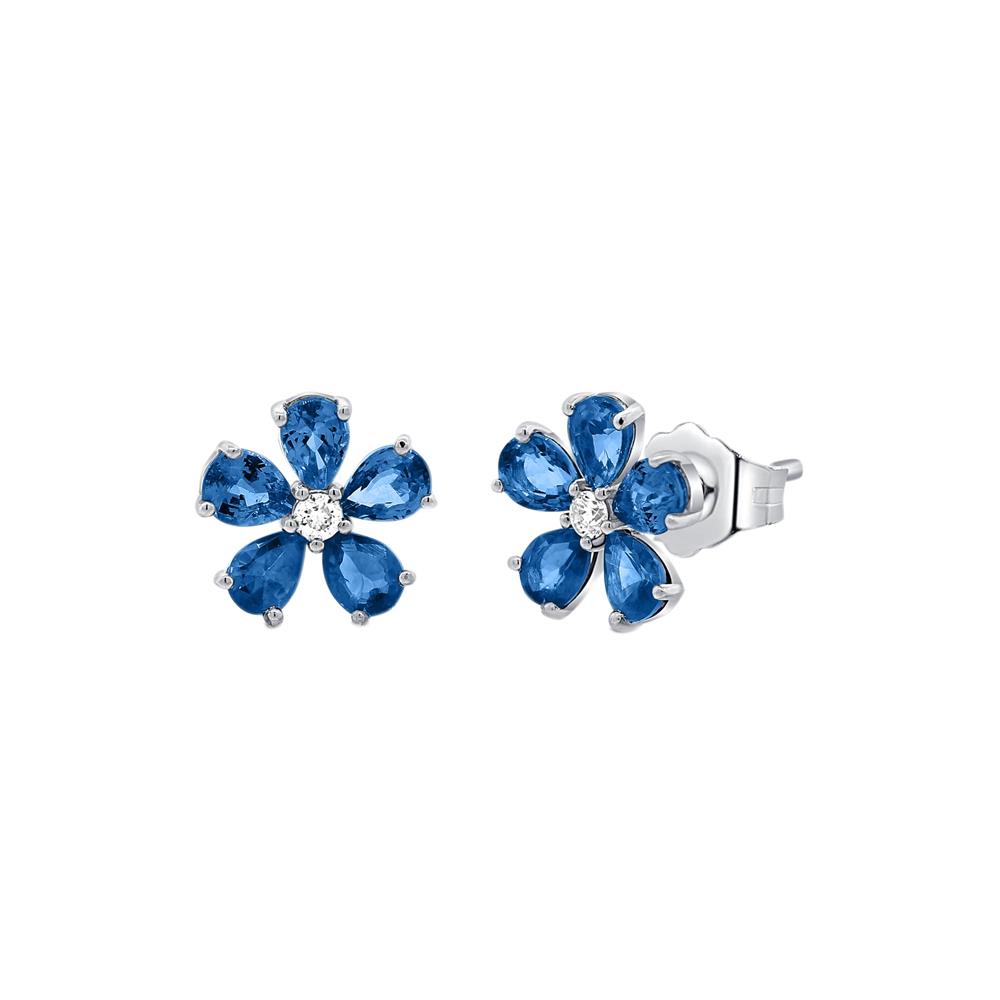London Collection 14k Blue Sapphire and Diamond Flower Stud Earrings