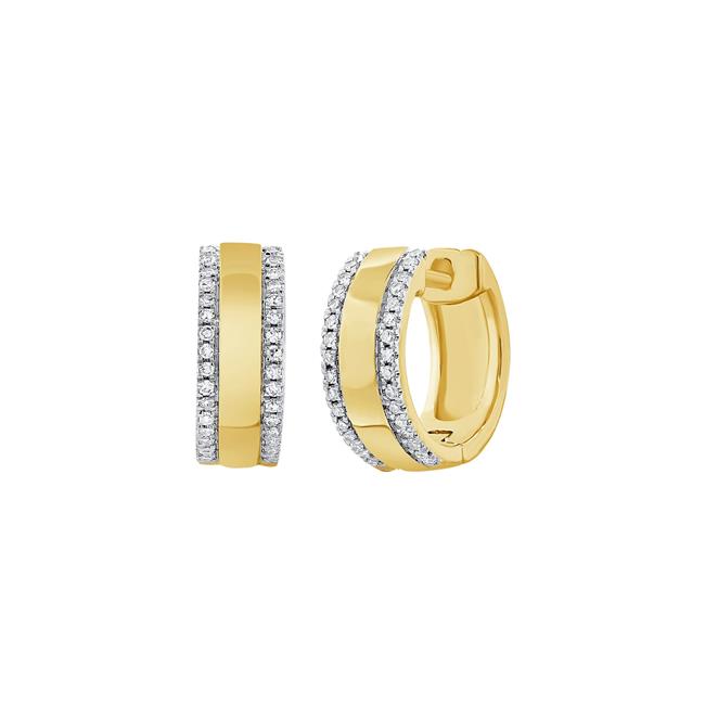 London Collection 14k Yellow Gold Double Diamond Row Huggie Earrings