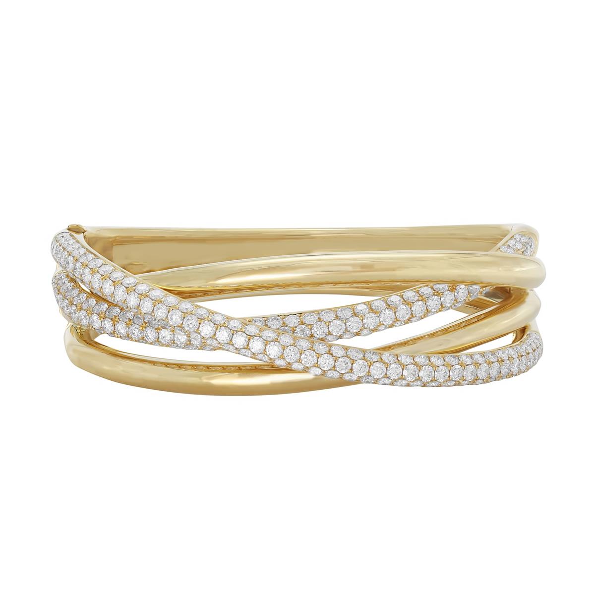 London Collection 18k Yellow Gold Pave Diamond Crossover Bangle Bracelet