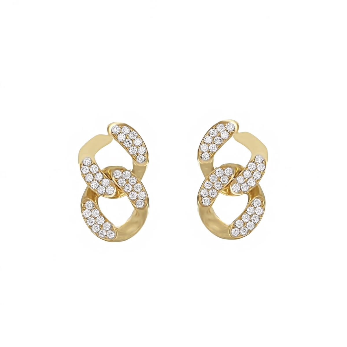 London Collection 18k Yellow Gold Pave Diamond Double Curb Link Drop Earrings