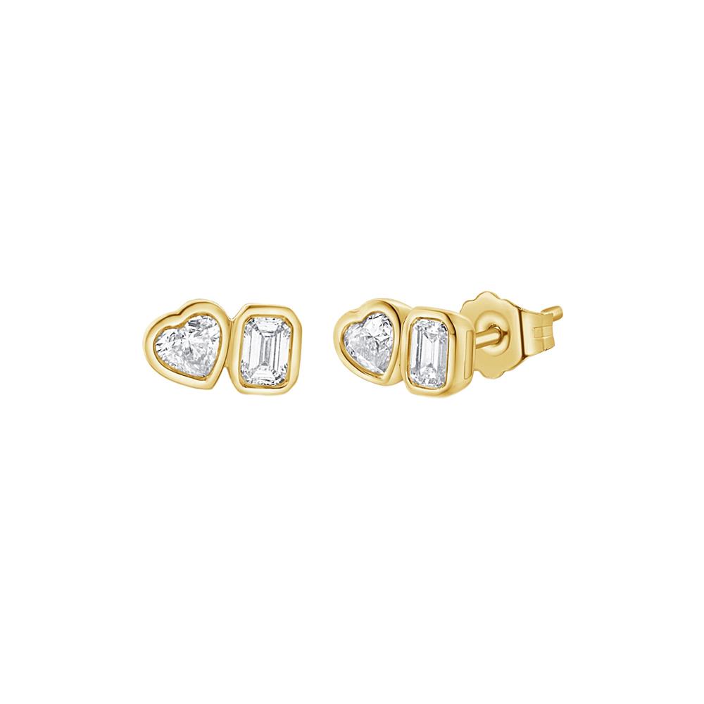 London Collection 14k Heart and Emerald Cut Diamond Stud Earrings