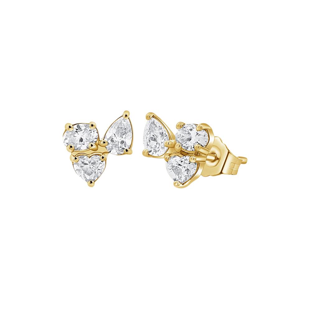London Collection 14k Heart Oval and Pear Shape Diamond Stud Earrings
