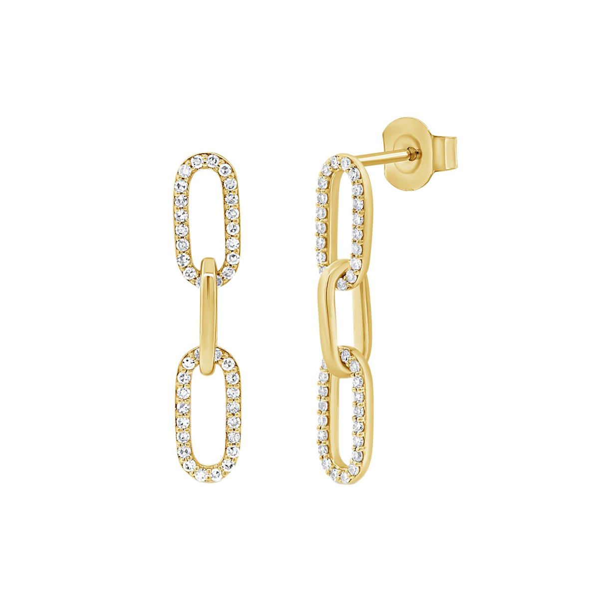 London Collection 14k Gold Pave Diamond Triple Oval Link Drop Earrings