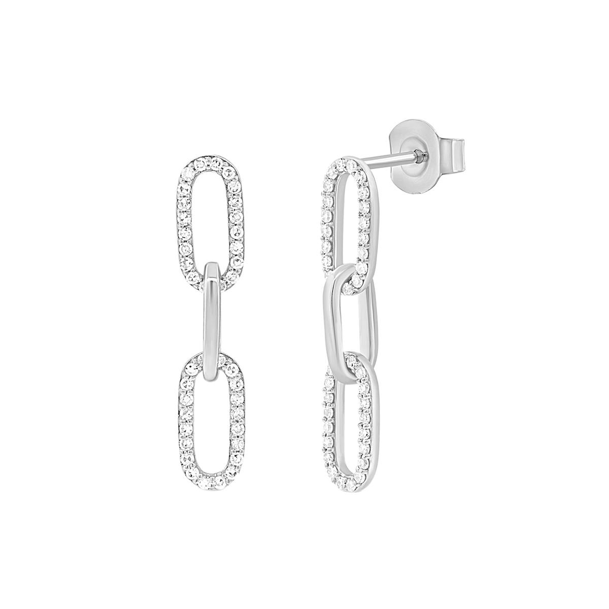 London Collection 14k Gold Pave Diamond Triple Oval Link Drop Earrings