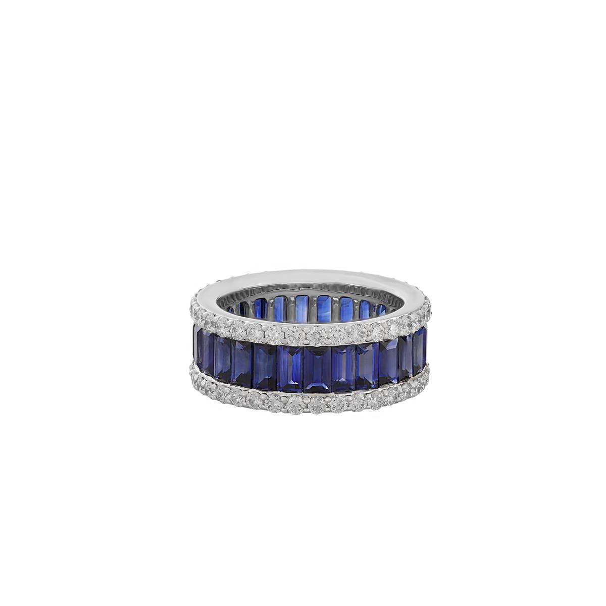 London Collection 18k White Gold Blue Sapphire and Pave Diamond Ring
