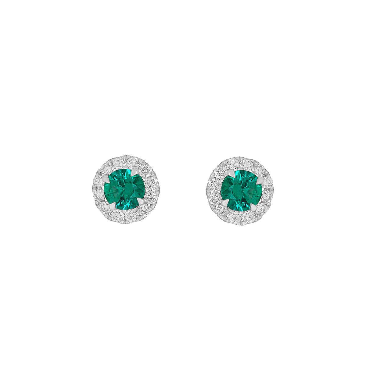 London Collection 18k White Gold Emerald and Diamond Round Stud Earrings