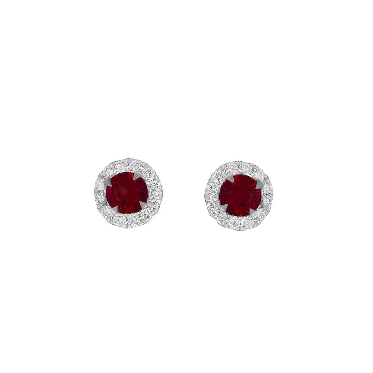 London Collection 18k White Gold Ruby and Diamond Round Stud Earrings