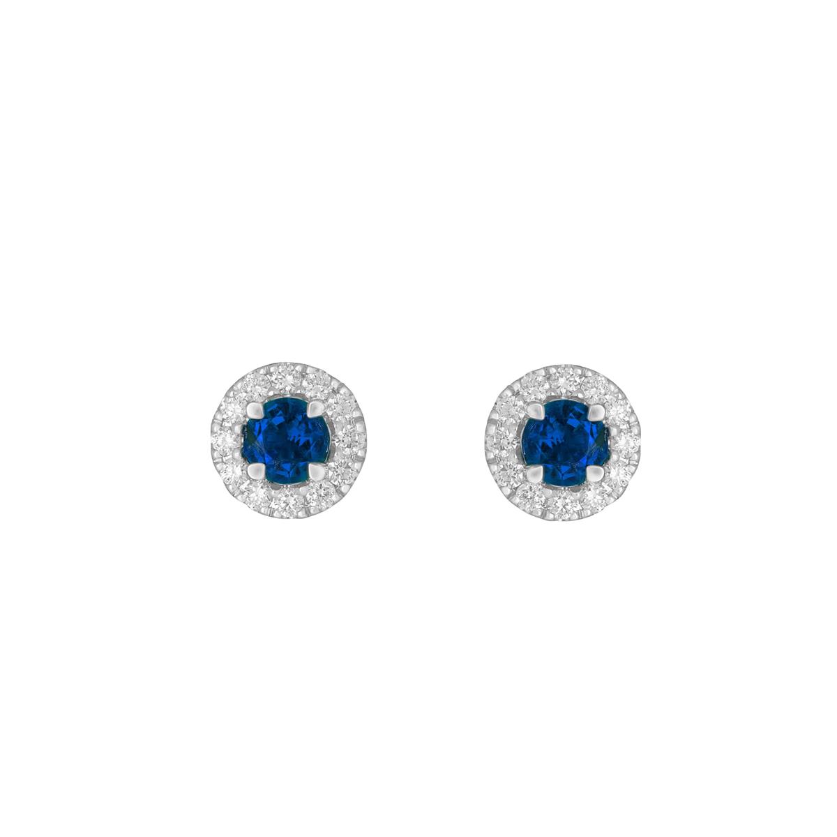 London Collection 18k White Gold Blue Sapphire and Diamond Round Stud Earrings