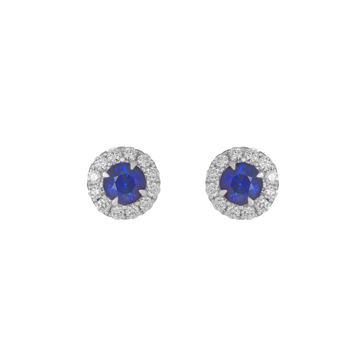 London Collection 18k White Gold Blue Sapphire and Diamond Round Stud Earrings