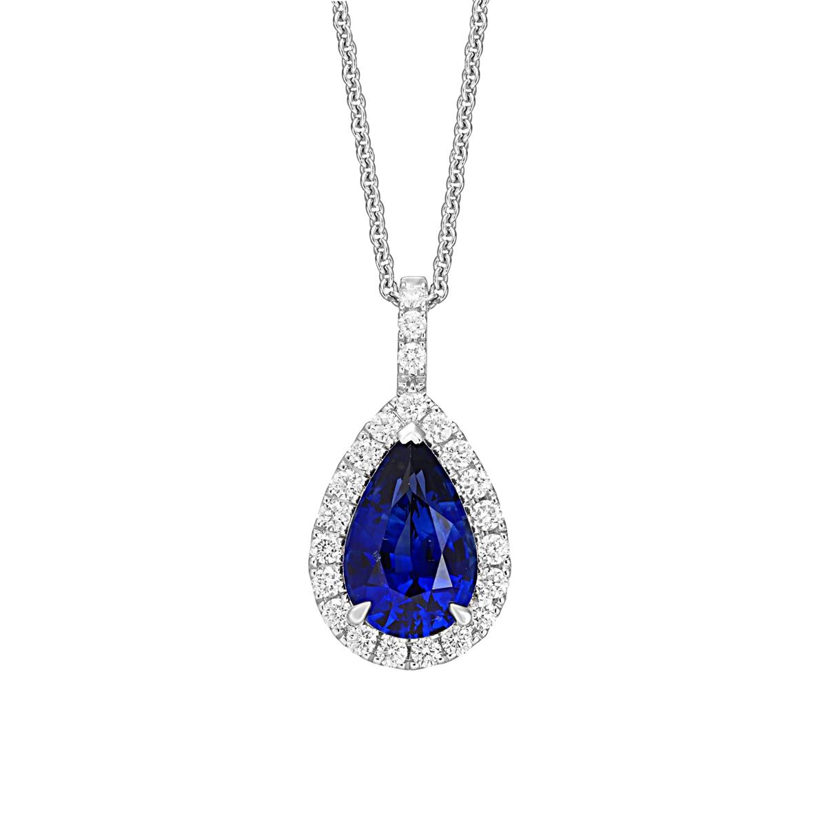 London Collection 18k Pear Blue Sapphire and Diamond Pendant Necklace