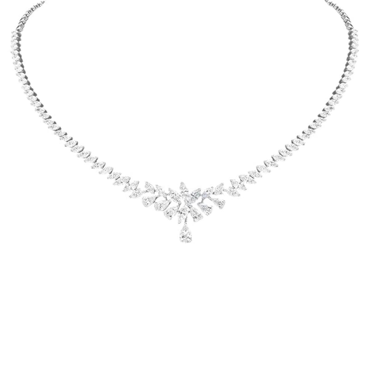 London Collection 18k White Gold Marquise and Pear Diamond Necklace