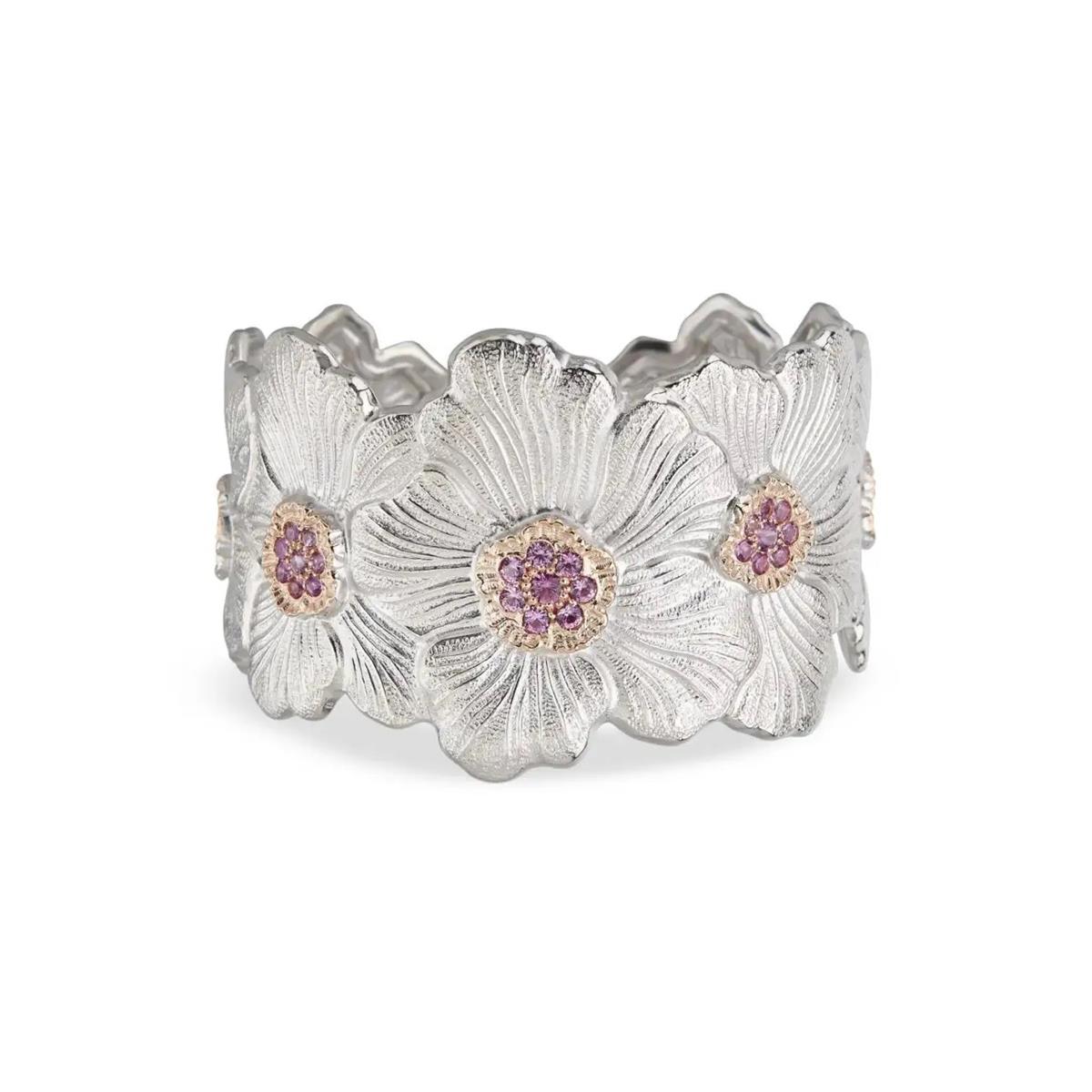 Buccellati Blossoms Sterling Silver Pink Sapphire Flower Cuff 