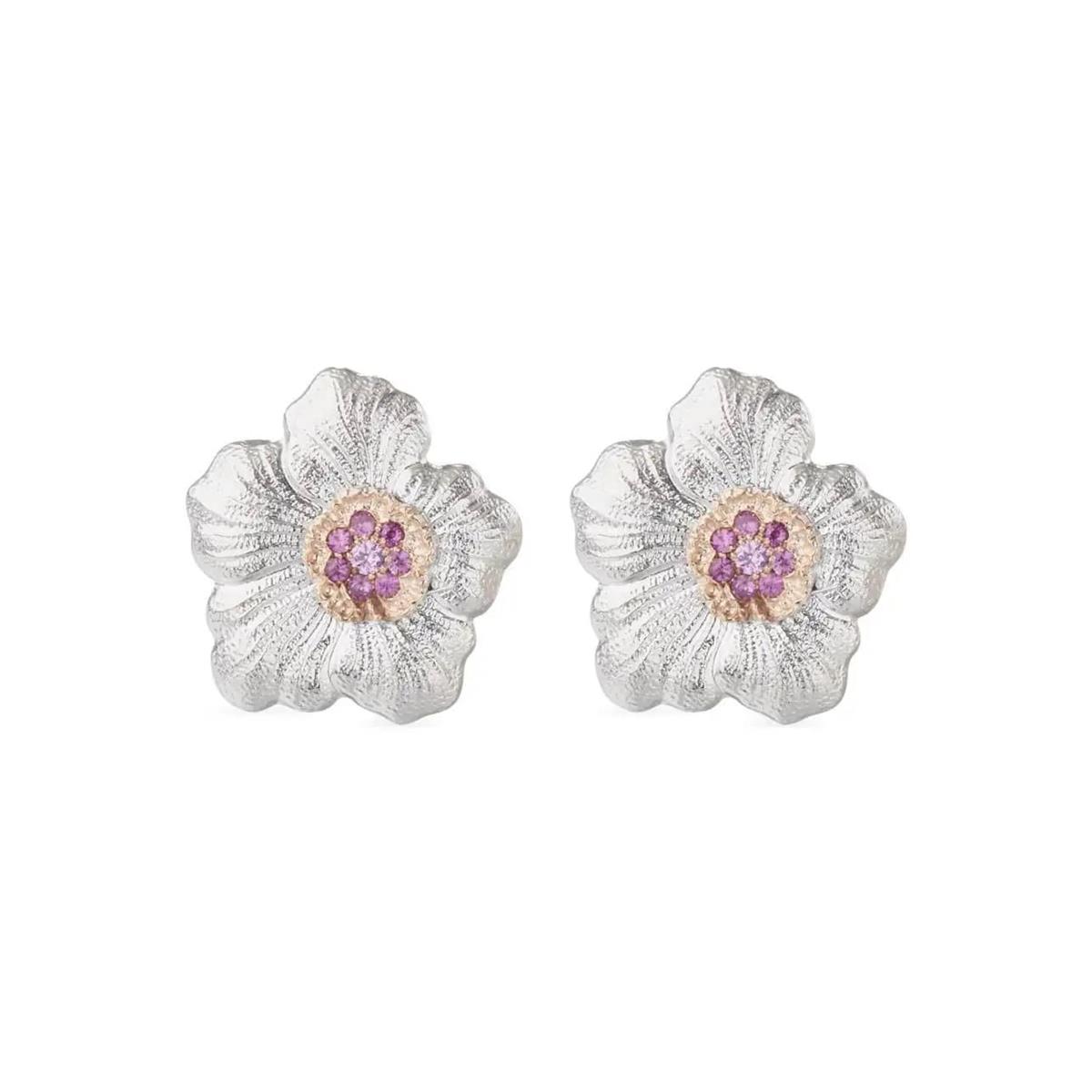 Buccellati Blossoms Sapphires Two Tone Pink Sapphire And Diamond Button Stud Earrings