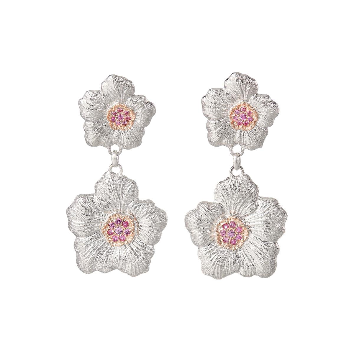 Buccellati Blossoms Sterling Silver and Pink Sapphire Double Drop Earrings
