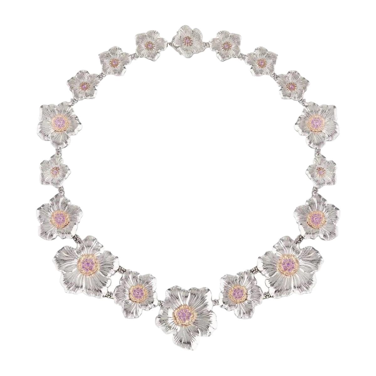 Buccellati Blossoms Sterling Silver and Pink Sapphire Necklace