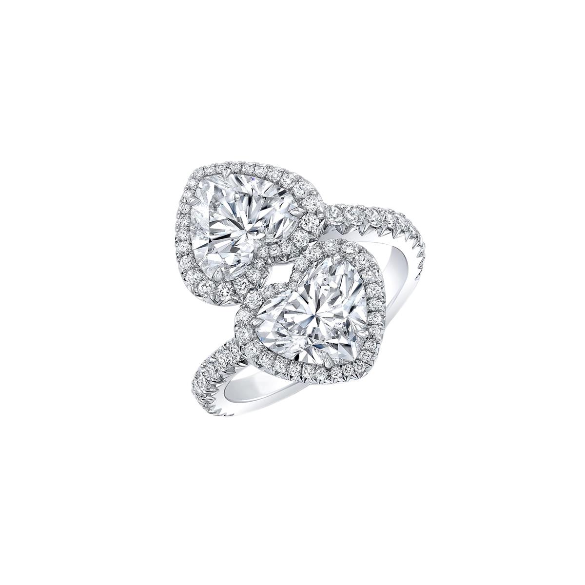 London Collection 18k White Gold Heart Shaped Diamond Bypass Ring