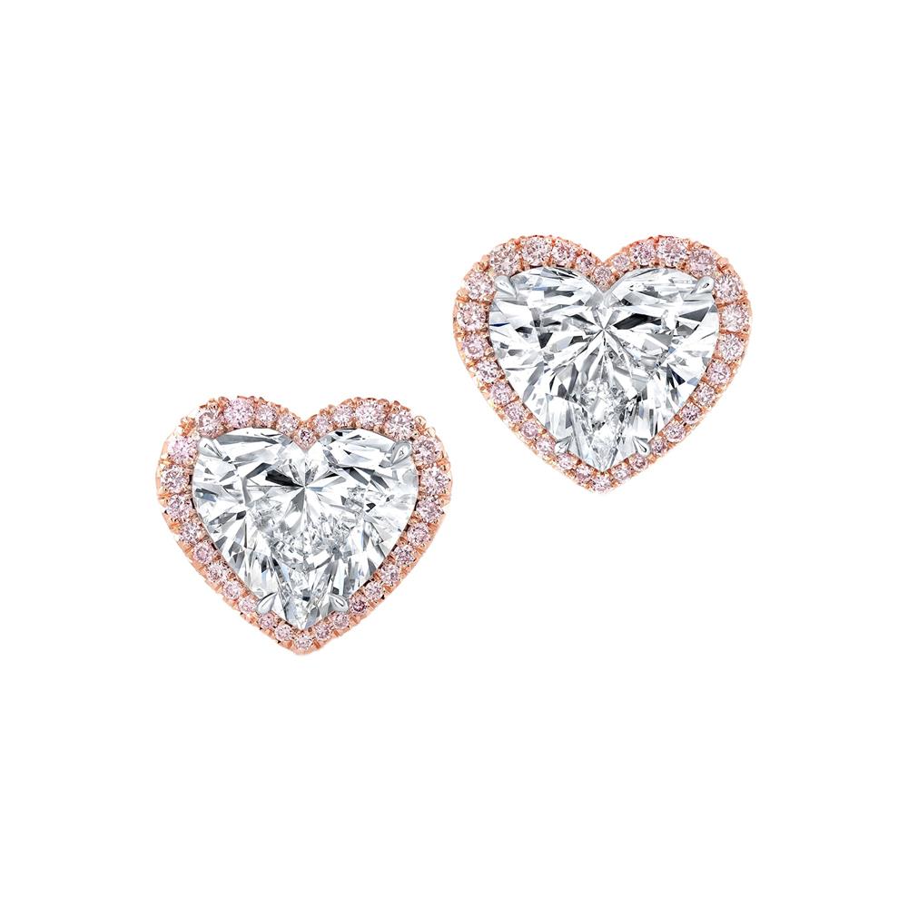 London Collection 18k Heart Shape and Pink Diamond Stud Earrings