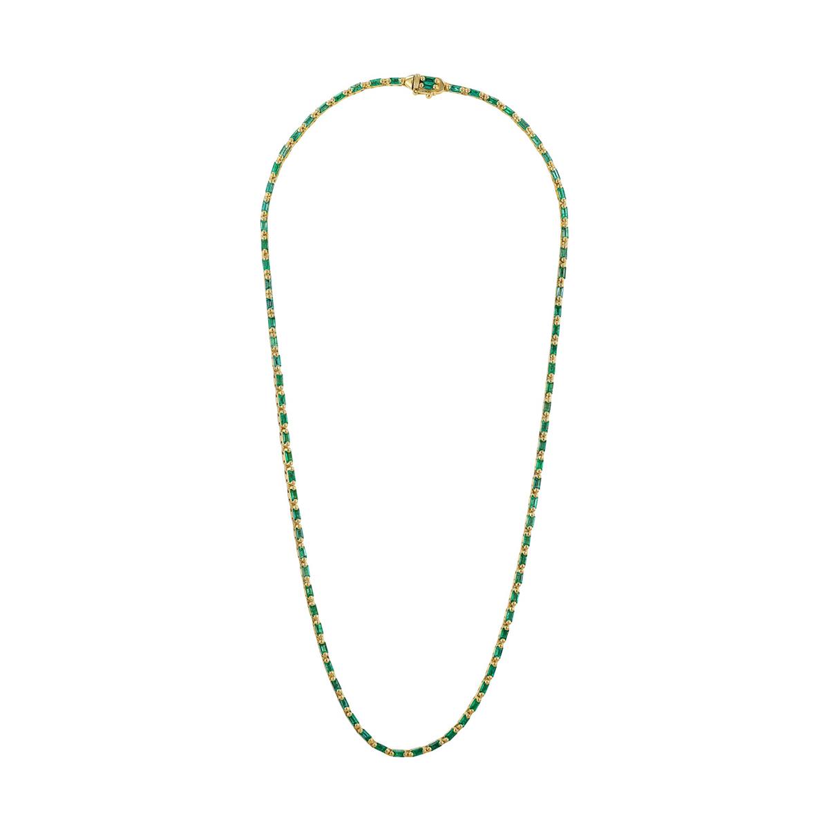 Suzanne Kalan 18k Yellow Gold Baguette Emerald Tennis Necklace