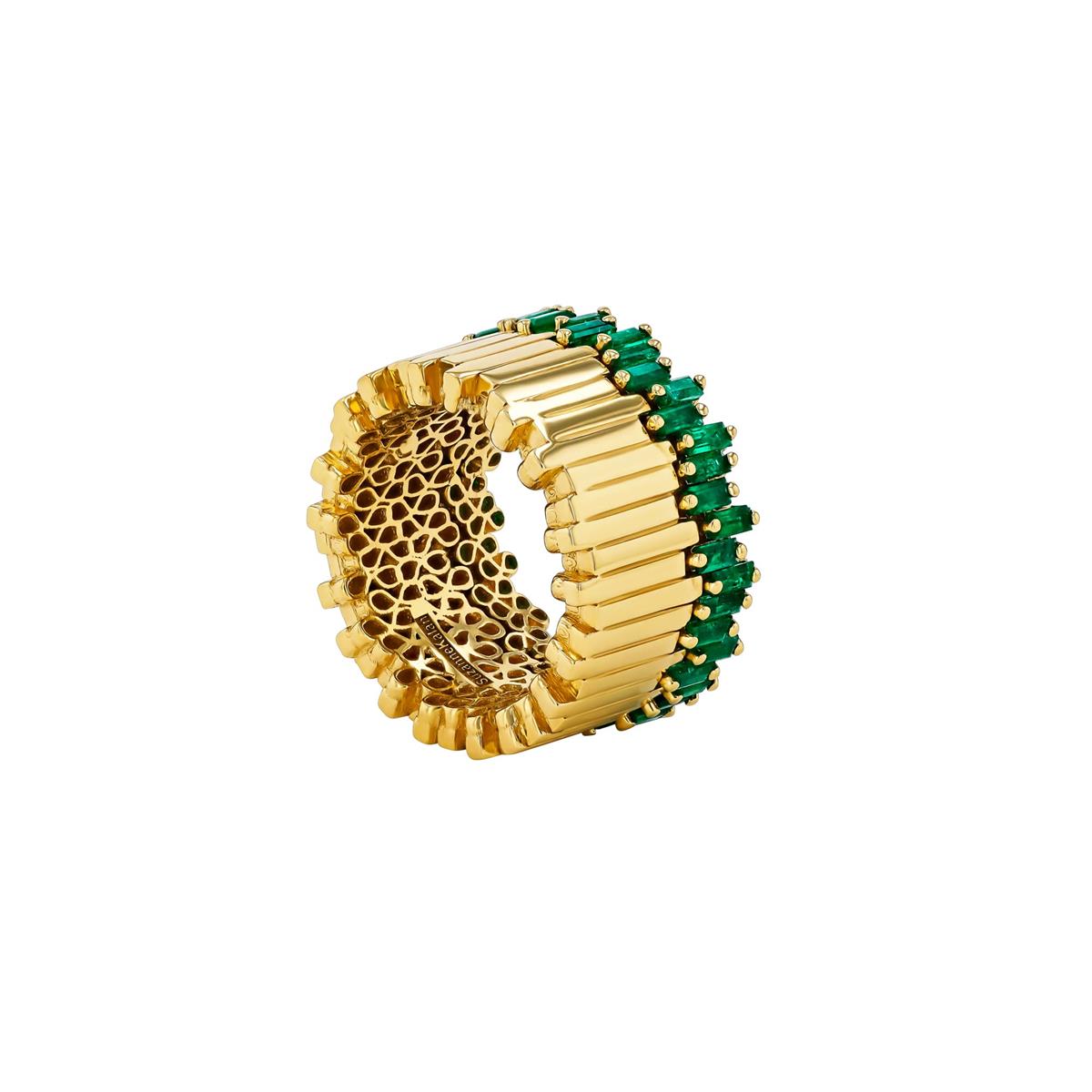 Suzanne Kalan 18k Yellow Gold and Emerald Midi Stacker Eternity Band