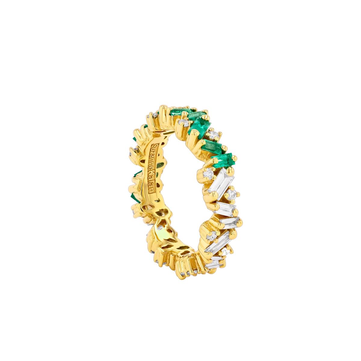 Suzanne Kalan 18k Yellow Gold Diamond and Emerald Split Band