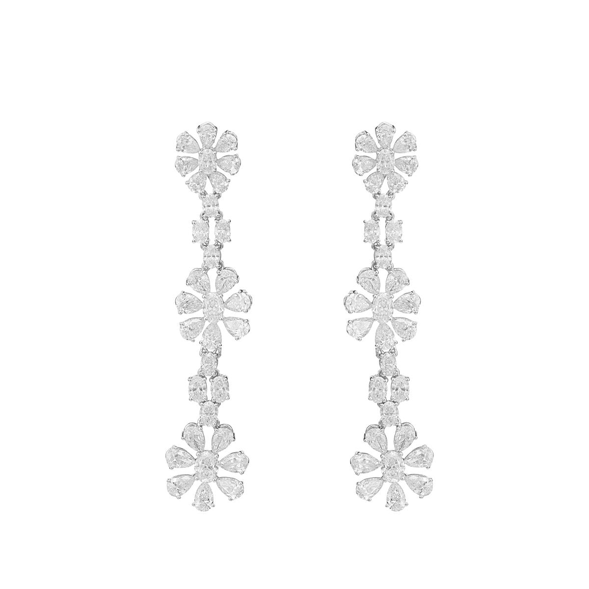 London Collection 18k White Gold Diamond Daisy Drop Earrings