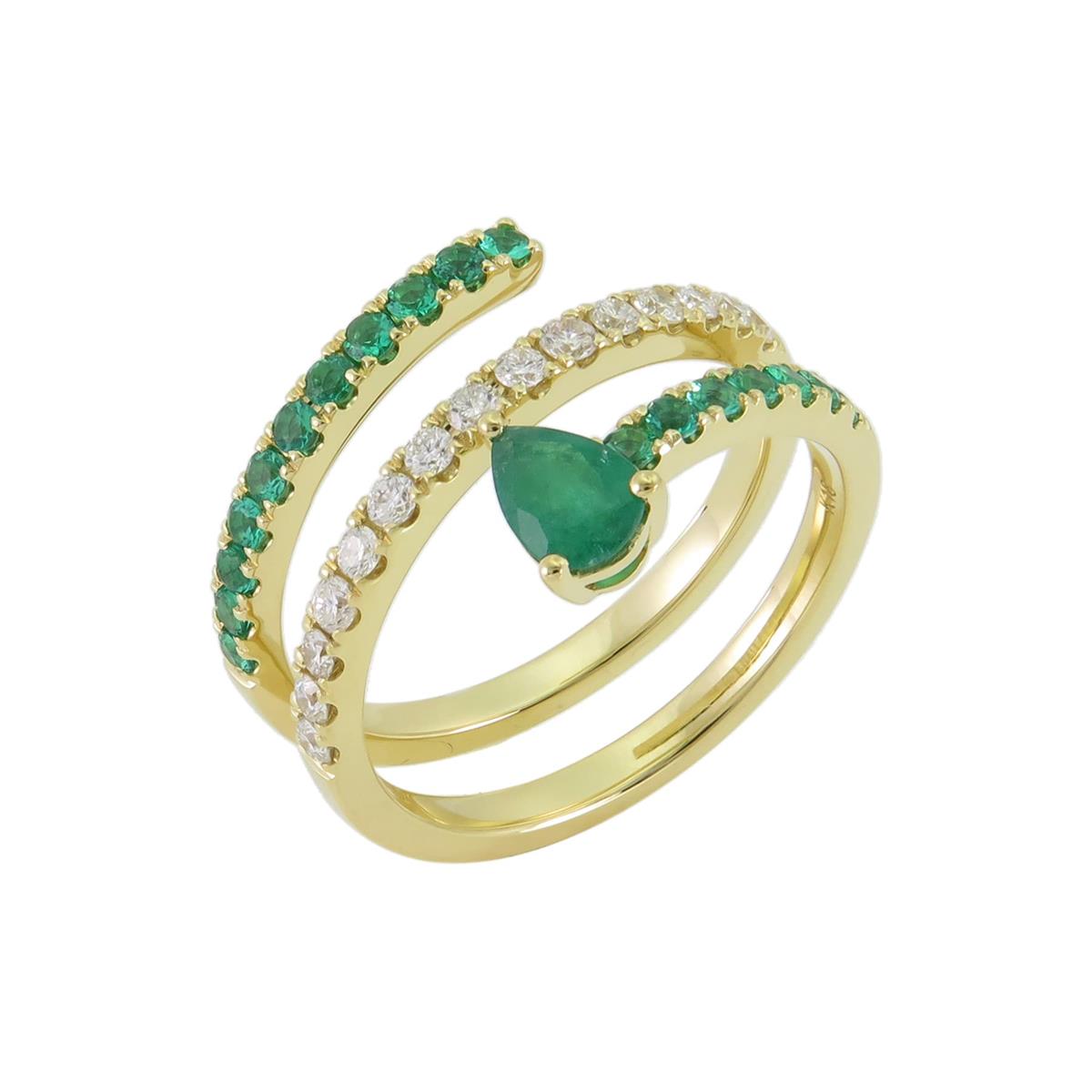 London Collection 18k Yellow Gold Emerald and Diamond Wrap Ring