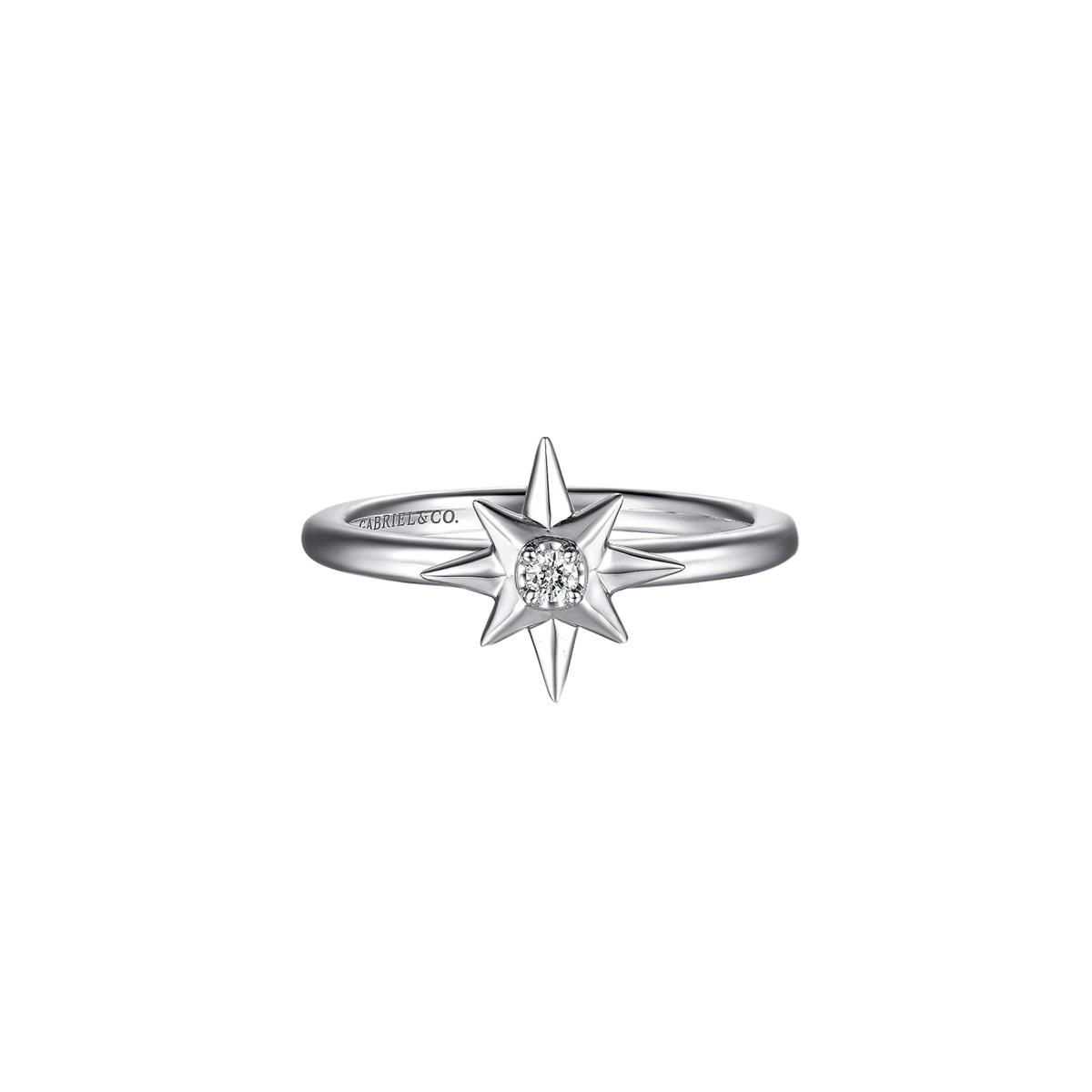 Gabriel & Co Sterling Silver Diamond Starburst Ring