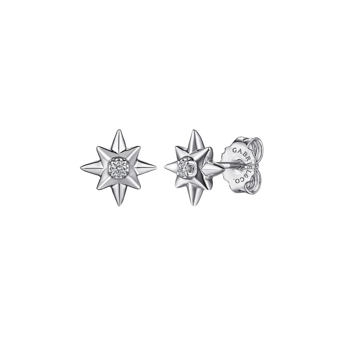 Gabriel & Co Sterling Silver Diamond Star Stud Earrings