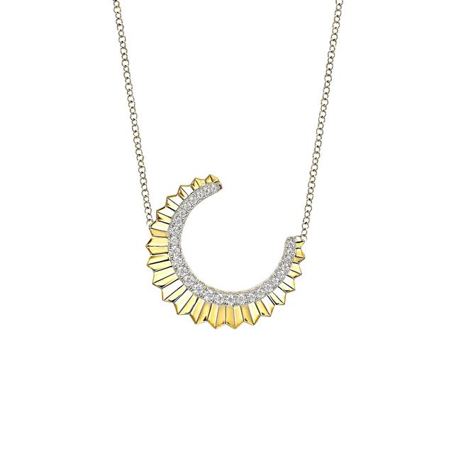 Gabriel & Co Contemporary 14k Yellow Gold Diamond Half Moon Necklace