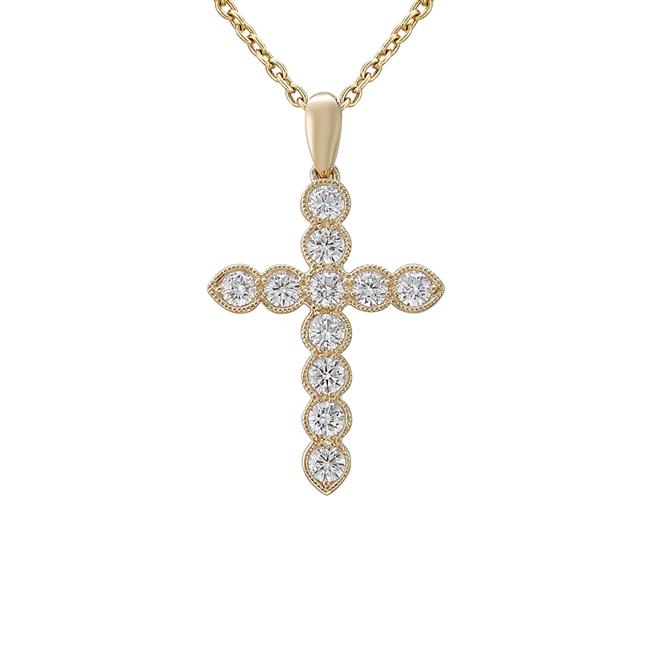 London Collection 18k Gold Beadset Diamond Cross Pendant