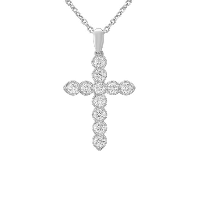 London Collection 18k Gold Beadset Diamond Cross Pendant