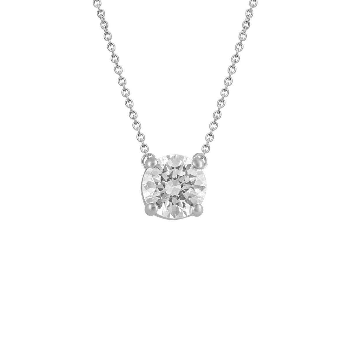 London Collection 14k White Gold Four Prong Round Diamond Pendant Necklace