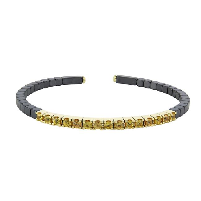 London Collection 18k Yellow Gold And Black Ceramic Round Yellow Sapphire Flex Bracelet