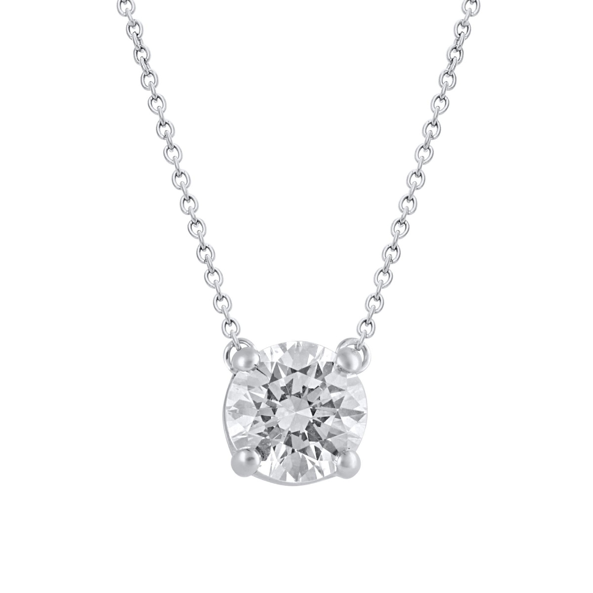 London Collection 14k White Gold Four Prong Round Diamond Pendant Necklace