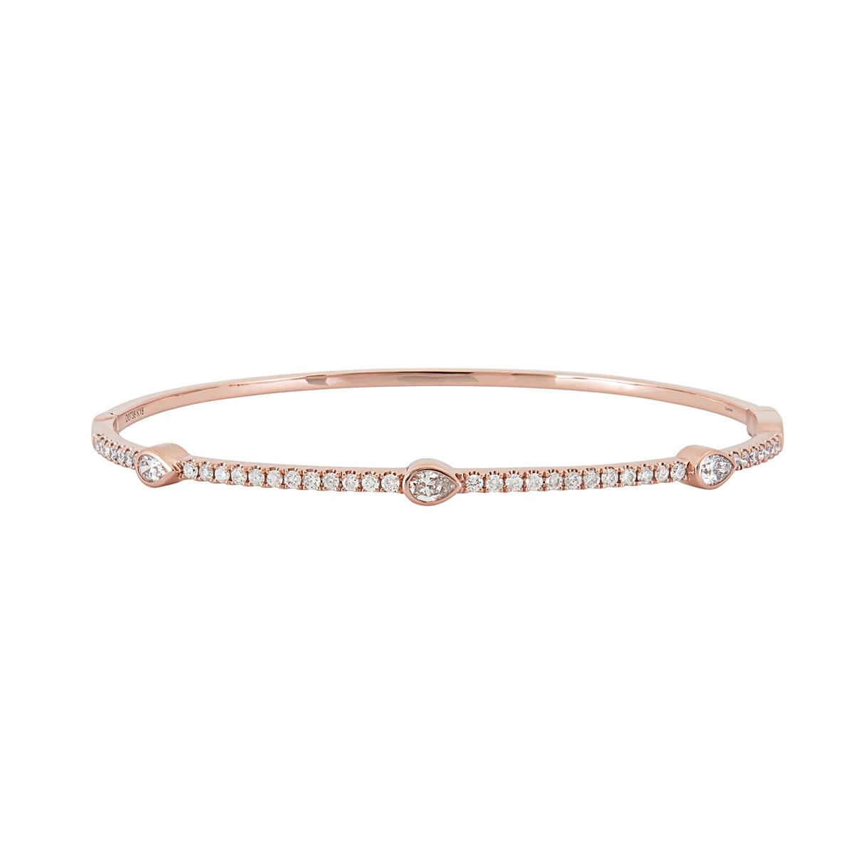 London Collection 18k Gold Bezel Set Pear Shaped Diamond Station Bangle Bracelet