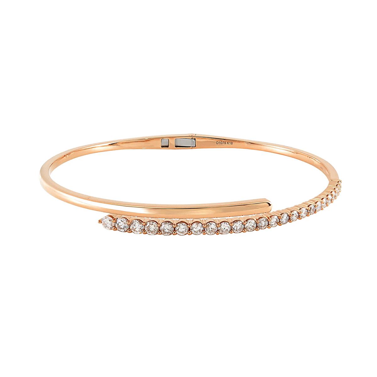 London Collection 18k Gold Round Diamond Bypass Bangle Bracelet