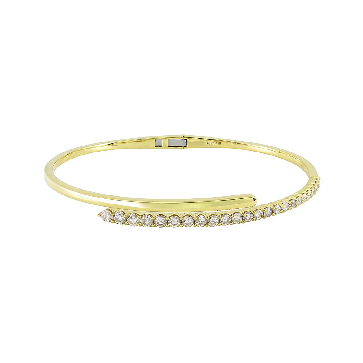London Collection 18k Gold Round Diamond Bypass Bangle Bracelet